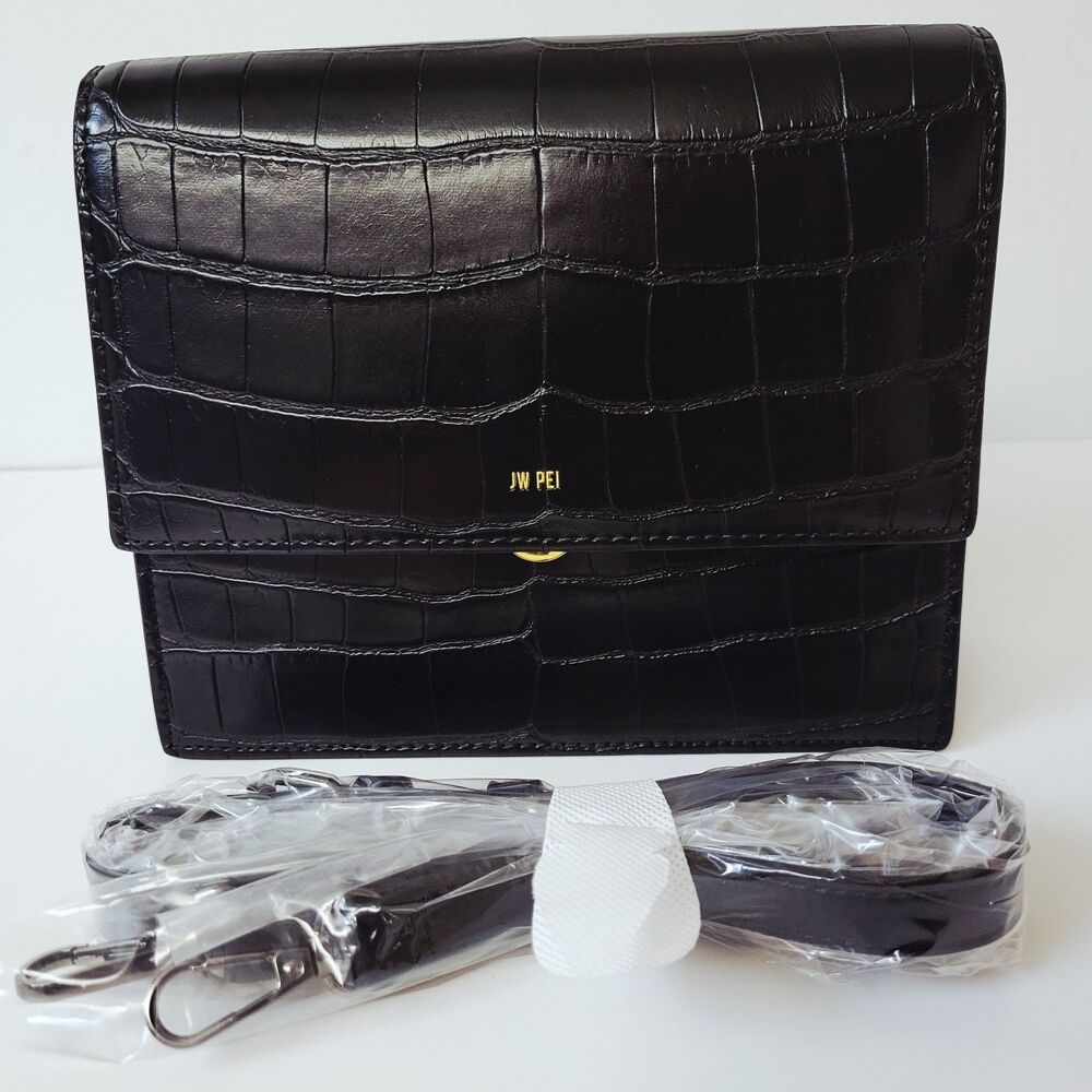 JW PEI Black Croc Embossed Crossbody Bag Gold Hardware New Without Tags